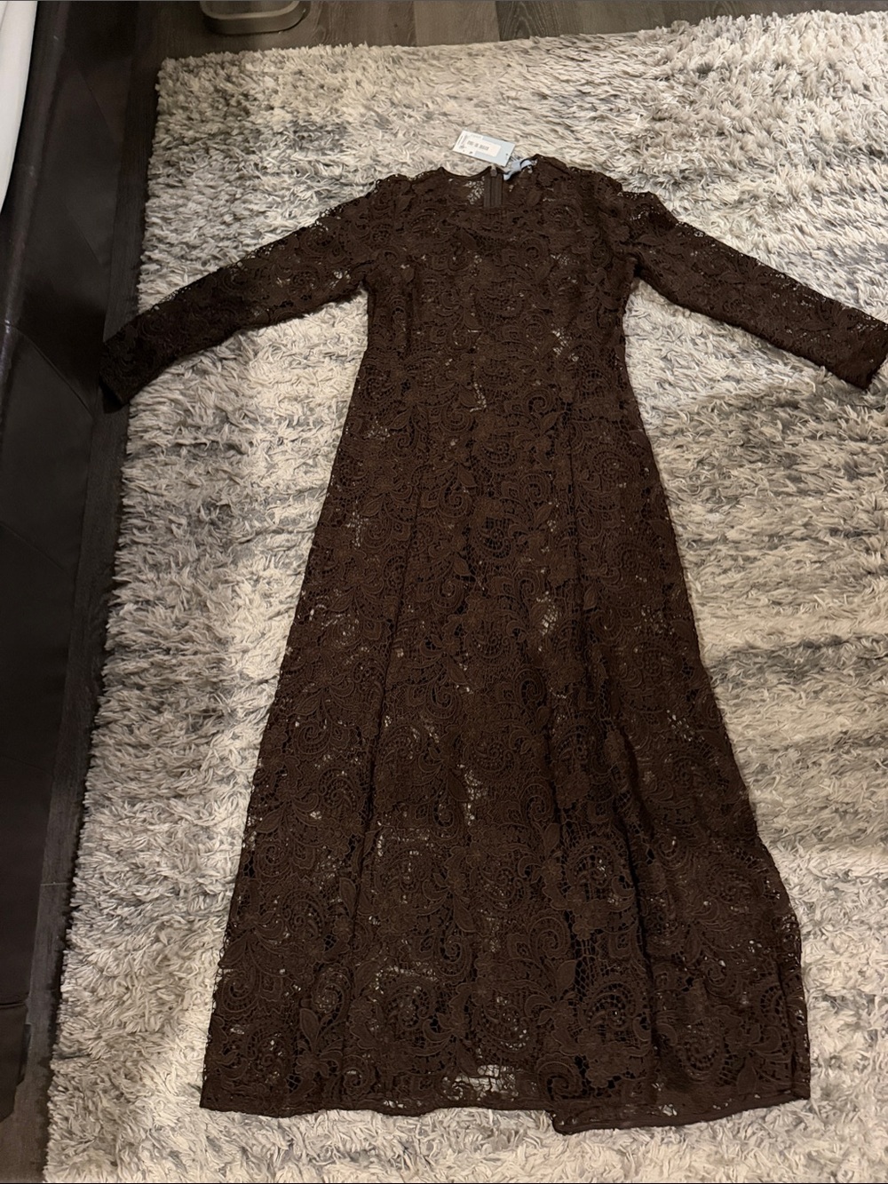 ANTONIO MELANI Brown Long-Sleeve Lace Maxi Dress